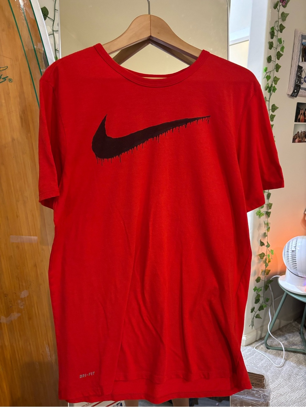 Nike Red Short Sleeve Tee with Black Drip Swoosh